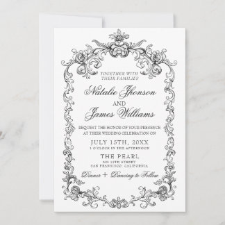 Invitación Boda con código QR de dinero antiguo en blanco y n