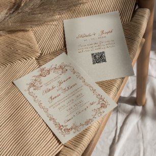 Invitación Boda con código QR de dinero antiguo quemado vinta