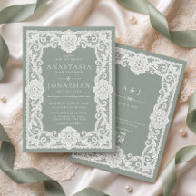 Boda con código QR de encaje vintage verde salvia