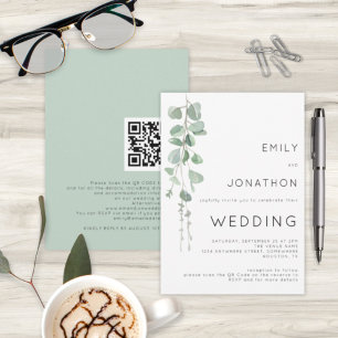 Invitación Boda con código QR de eucalipto acuarela