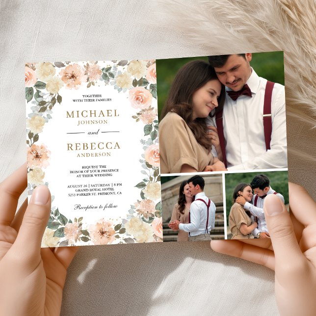 Invitación Boda con Código QR de Floral de Melocotón Polvorie (Subido por el creador)