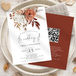 Invitación Boda con código QR de flores de terracota rústica