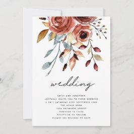 Invitación Boda con código QR de flores de terracota rústica