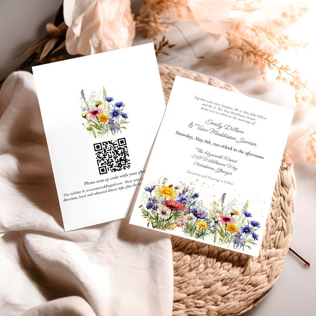 Invitación Boda con código QR de flores silvestres boho moder (Subido por el creador)