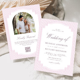 Invitación Boda con código QR de foto a rayas de lavanda past