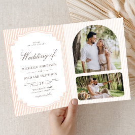Invitación Boda con código QR de foto a rayas de melocotón pa