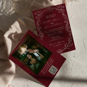 Invitación Boda con código QR de foto antiguo dinero floral d