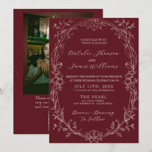 Invitación Boda con código QR de foto antiguo dinero floral d