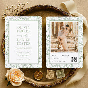Invitación Boda con código QR de foto botánica francesa