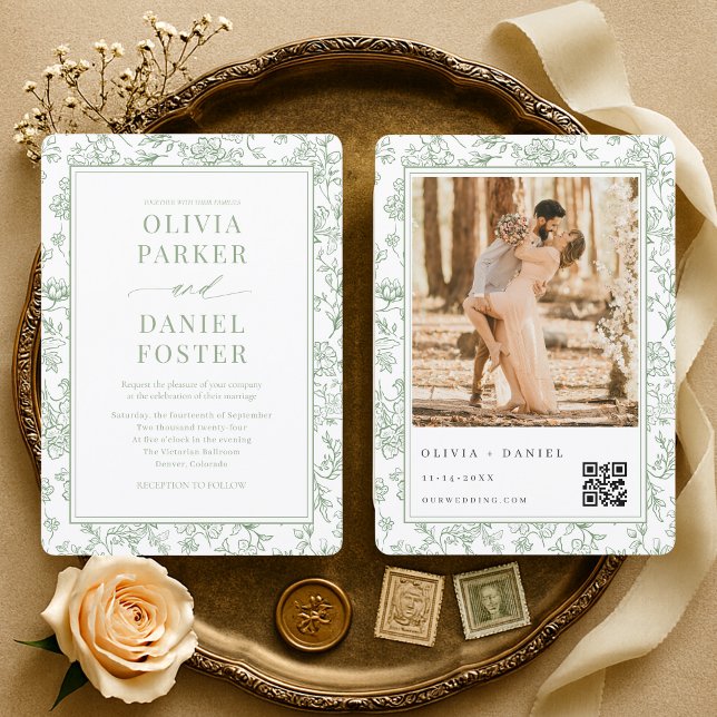 Invitación Boda con código QR de foto botánica francesa (Subido por el creador)