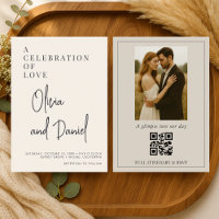 Boda con código QR de foto con letra minimalista c