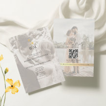 Boda con código QR de foto con monograma dorado