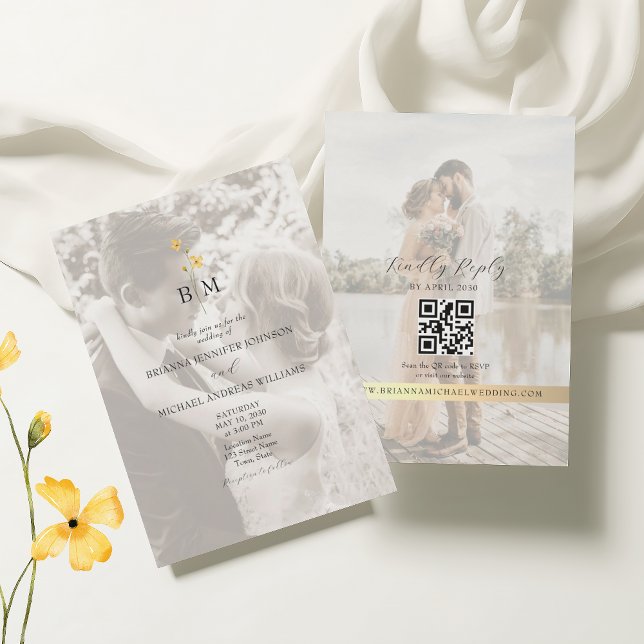 Invitación Boda con código QR de foto con monograma dorado (Subido por el creador)