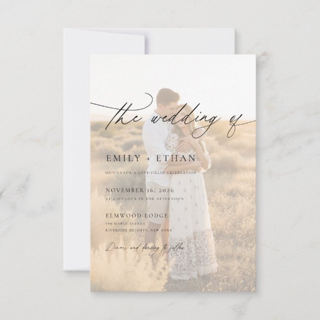 Invitación Boda con código QR de foto con superposición de pe (Anverso)