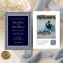Boda con código QR de foto de borde de arlequín az