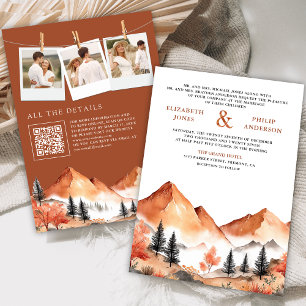 Invitación Boda con código QR de foto de bosque de montaña de