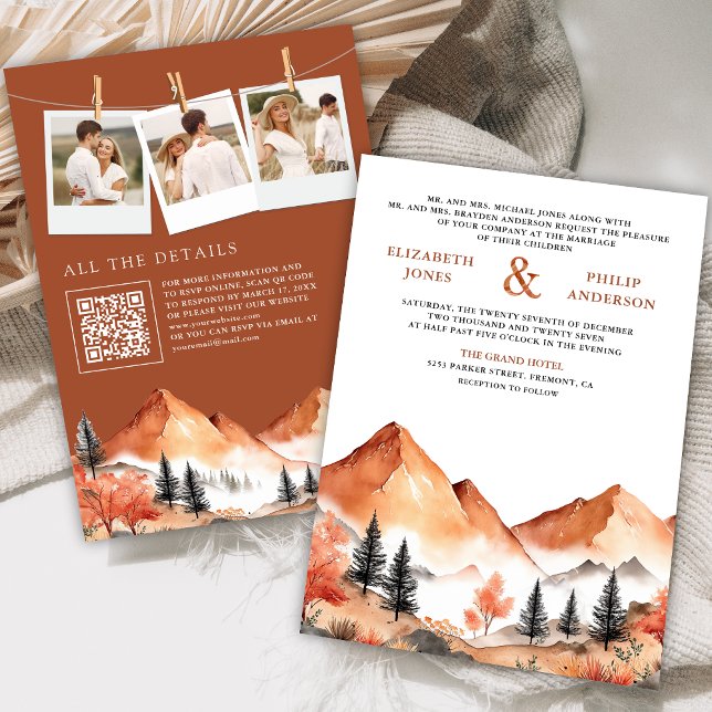 Invitación Boda con código QR de foto de bosque de montaña de (Subido por el creador)