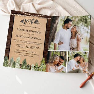 Invitación Boda con código QR de foto de bosque de montaña rú