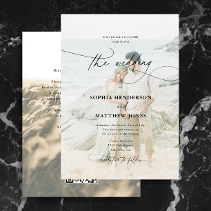 Invitación Boda con código QR de foto de caligrafía formal 2 