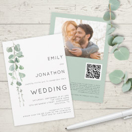 Invitación Boda con Código QR de Foto de Eucalipto Moderno