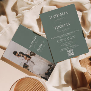 Invitación Boda con código QR de foto de letra tipográfica mo