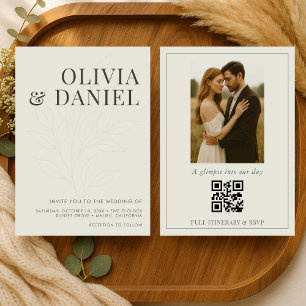 Invitación Boda con código QR de foto en verde oliva moderno