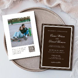 Invitación Boda con código QR de foto minimalista de marrón c