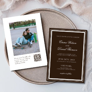 Invitación Boda con código QR de foto minimalista de marrón c