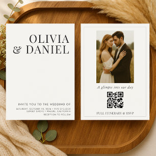Invitación Boda con código QR de foto minimalista en marfil b