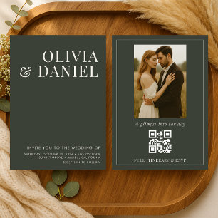 Invitación Boda con Código QR de Foto Minimalista Verde Oliva