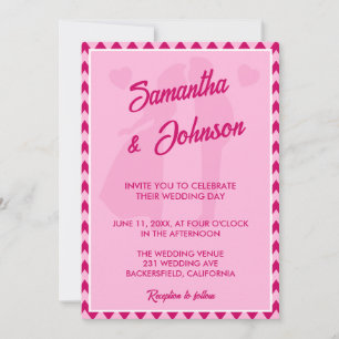 Invitación Boda con código QR de franja en chevrones rosa rub