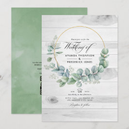 Invitación Boda con código QR de granero rústico de eucalipto