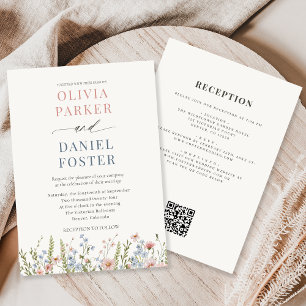 Invitación Boda con código QR de jardín de flores silvestres