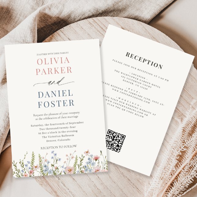 Invitación Boda con código QR de jardín de flores silvestres (Subido por el creador)