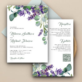 Invitación Boda con Código QR de Lavanda Eucalipto Rústico