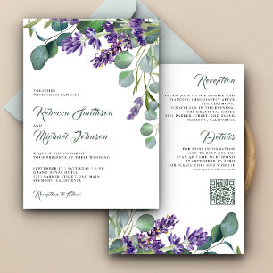 Invitación Boda con Código QR de Lavanda Eucalipto Rústico