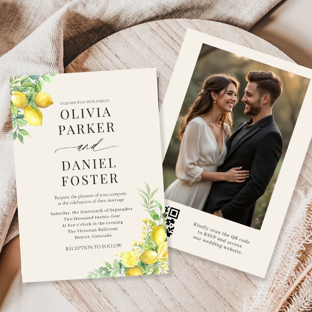 Invitación Boda con código QR de limón y cítricos en foto (Subido por el creador)