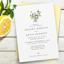 Boda con código QR de limones elegantes acuarela