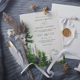 Invitación Boda con Código QR de Montaña Rústica del Bosque d