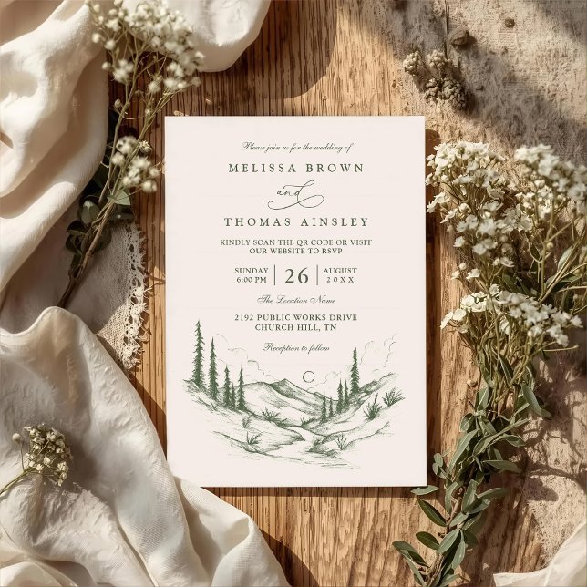 Invitación Boda con código QR de paisaje rústico del bosque f (Subido por el creador)