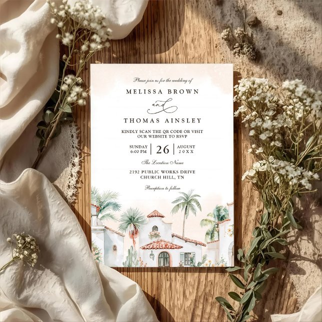 Invitación Boda con código QR de palma tropical mexicana de d (Subido por el creador)