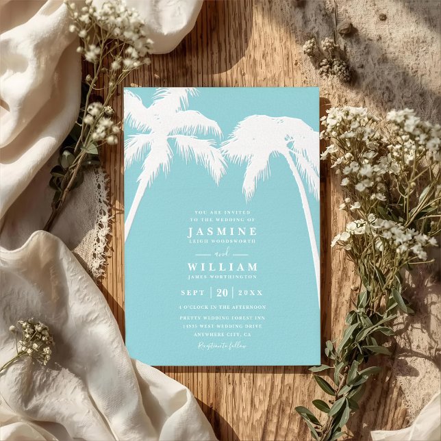 Invitación Boda con código QR de palma tropical realzada orna (Subido por el creador)