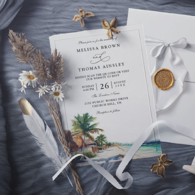 Invitación Boda con código QR de playa de Cancún México acuar (Subido por el creador)