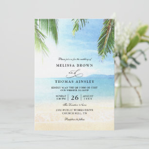 Invitación Boda con código QR de playa de isla tropical con p