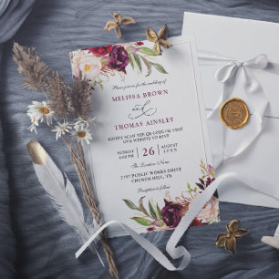 Invitación Boda con código QR de presupuesto chic floral rojo