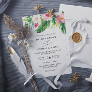 Invitación Boda con código QR de presupuesto de flores tropic