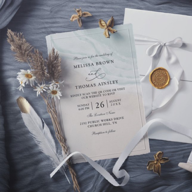 Invitación Boda con código QR de presupuesto de olas del océa (Subido por el creador)