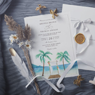 Invitación Boda con código QR de presupuesto de playa tropica