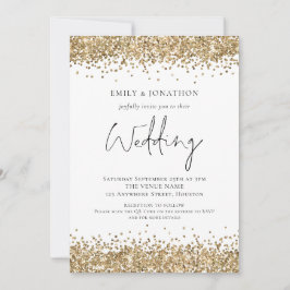 Invitación Boda con código QR de purpurina dorada moderna
