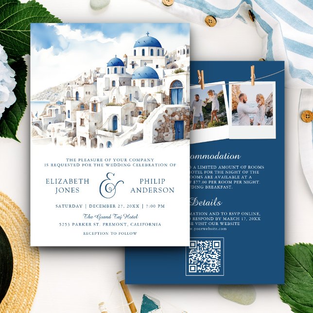 Invitación Boda con código QR de Santorini en acuarela Grecia (Subido por el creador)